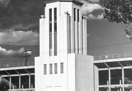 A historic photo of the Memorial Tower.